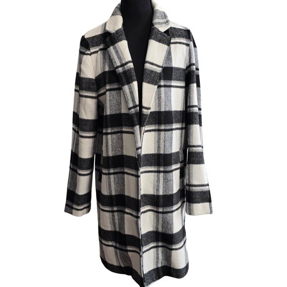 Love Tree Plaid Open Front Long Sleeve Coat Women Size S Black White‎ - Picture 6 of 8